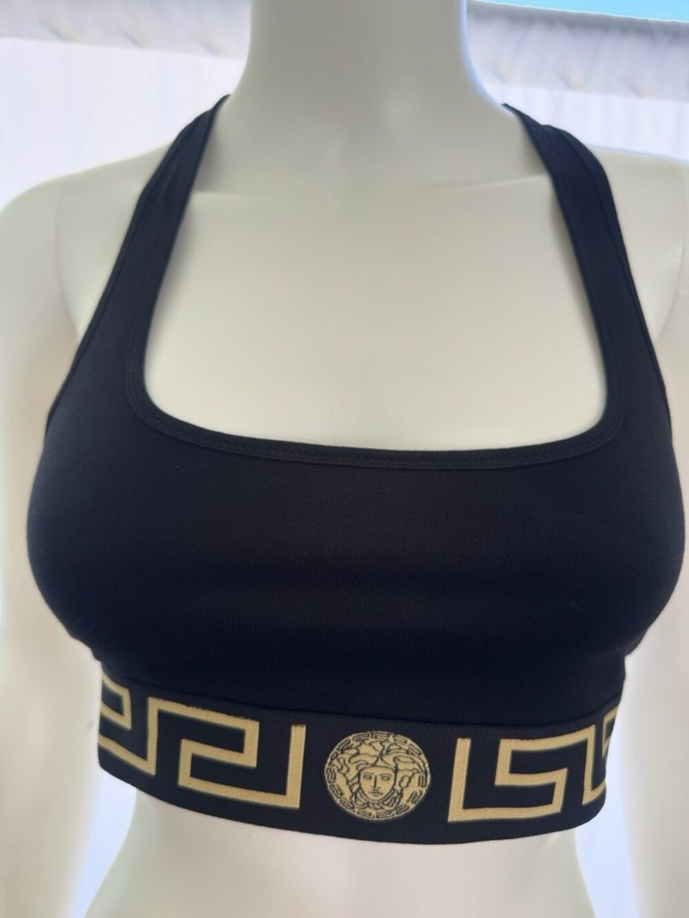 $375 NWT Versace Laserata Greca Border Sports Bra Black 2